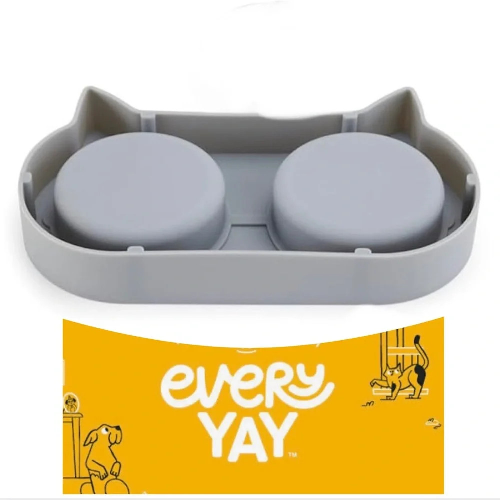 EveryYay Better Together Cat Face Double Silicone Diner for Cats